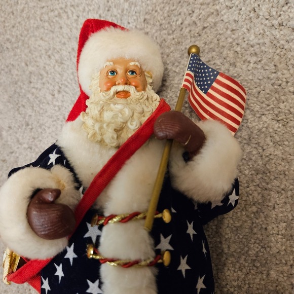 VTG Patriotic Americana Santa Figurine 11" Stars & Stripes Holding American Flag - Picture 2 of 6